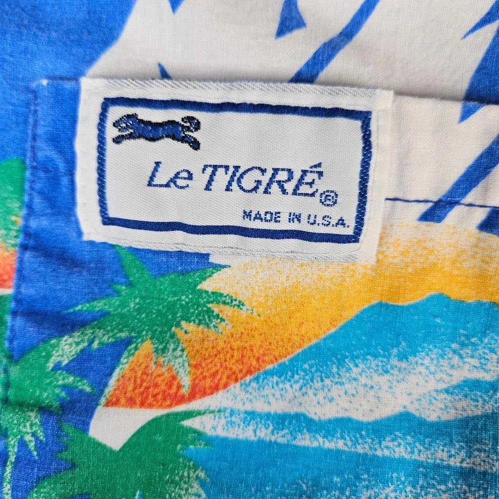 VTG Le Tigre Hawaiian Swim Trunks Shorts Men's Sz M  Floral Tropical Made in USA